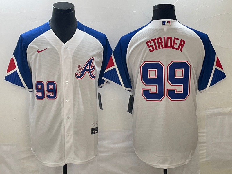 Men's Atlanta Braves #99 Spencer Strider White 2023 City Connect Cool Base With Patch Stitched Baseball Jersey Men's Atlanta Braves #99 Spencer Strider White 2023 City Connect Cool Base With Patch Stitched Baseball Jersey